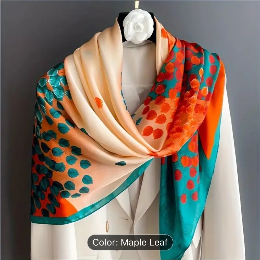 NEW/W/Packaging-Orange and Turquoise Abstract Nature Scarf/ Color: Maple Leaf